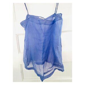 Silk CELINE spagetti transparent square neck-purple tank $170